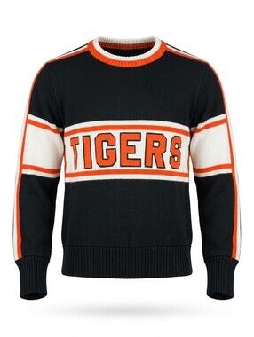 Vintage 80s Varsity Tigers Cheerleading Knit Sweater Crewneck Mens S Black Orang